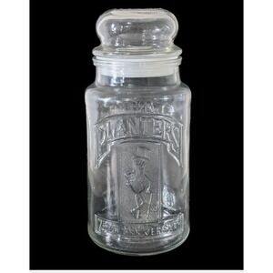 Vintage‎ 1981 75th Anniversary Planters Mr. Peanut Clear Glass Jar Lid Canister